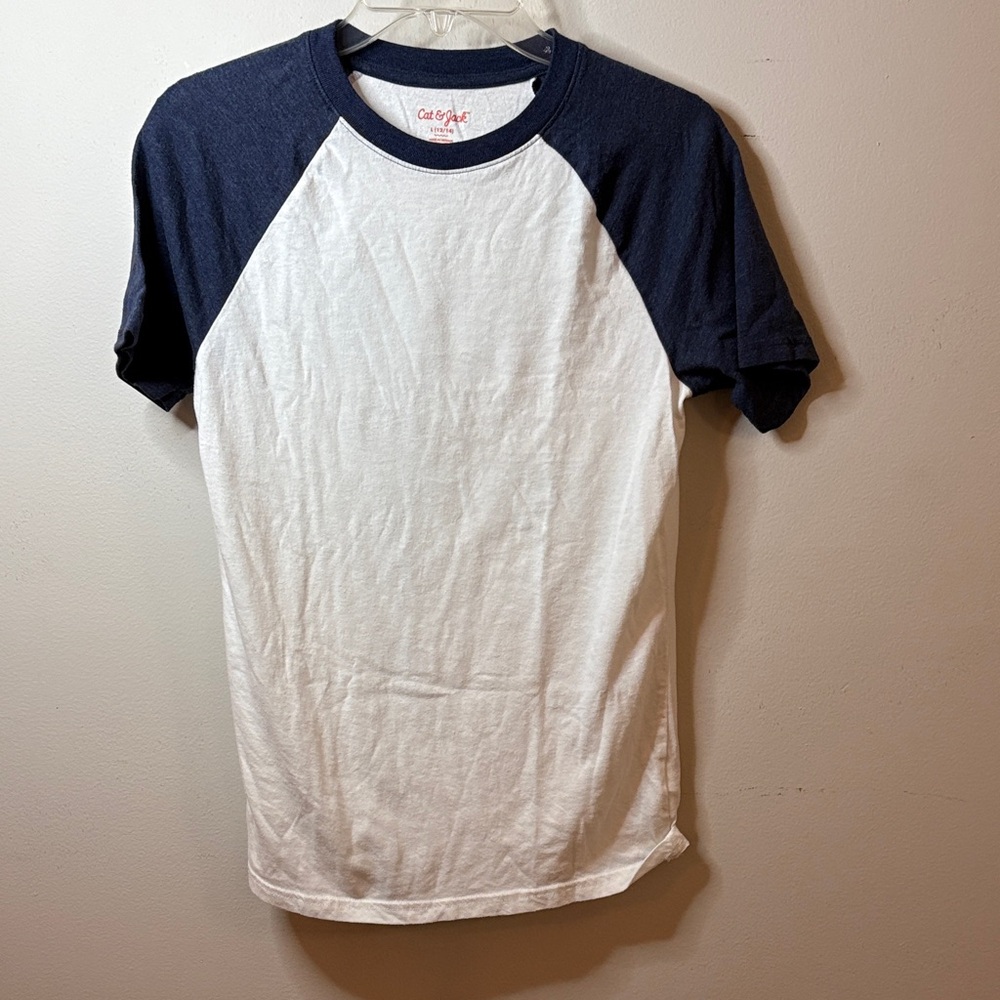 Cat & Jack White and Navy Raglan Short Sleeve Tee